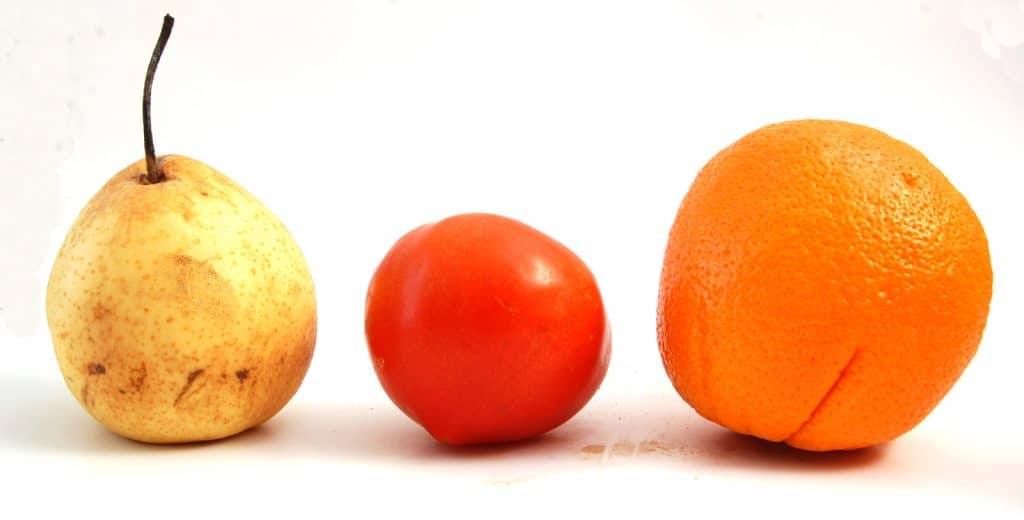 tomato, pear and orange