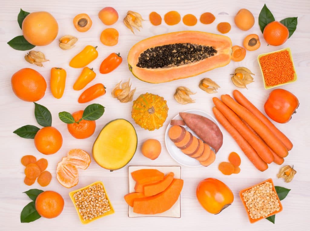 Orange fruits and vegetables containing beta-carotene
