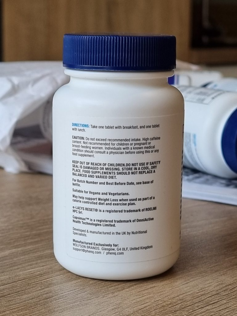 Some information on the back of PhenQ bottles