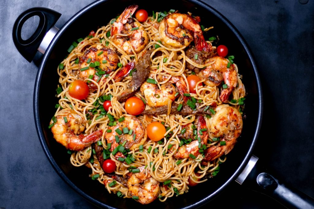 noodles cooked with shrimp